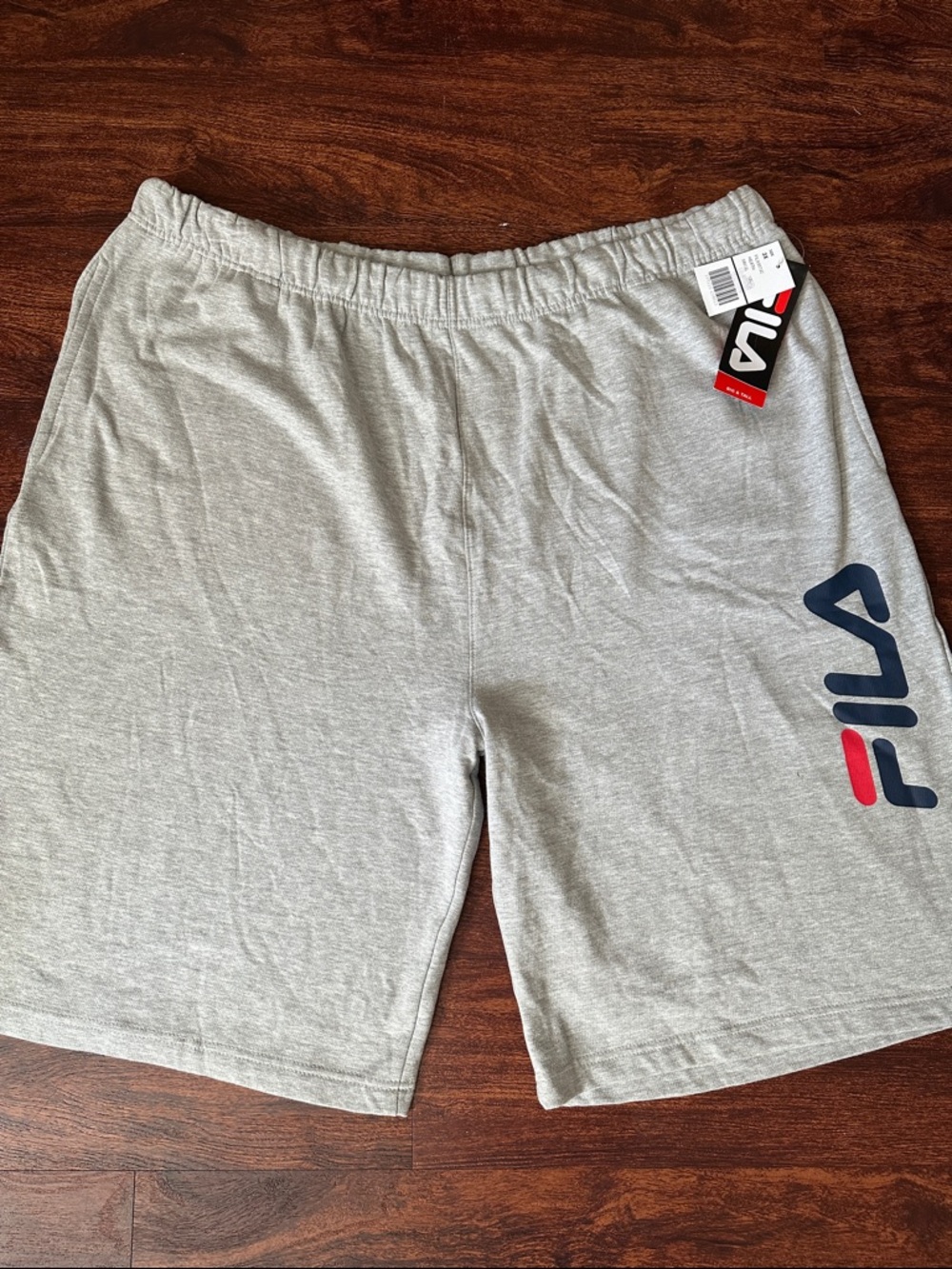 FILA Men's Light Gray Athletic Shorts with Navy & Red Logo
